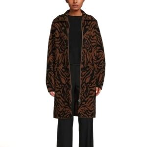 Naadam Cashmere & Wool Knit Animal Print Jacquard Long Sweater Coat Size S